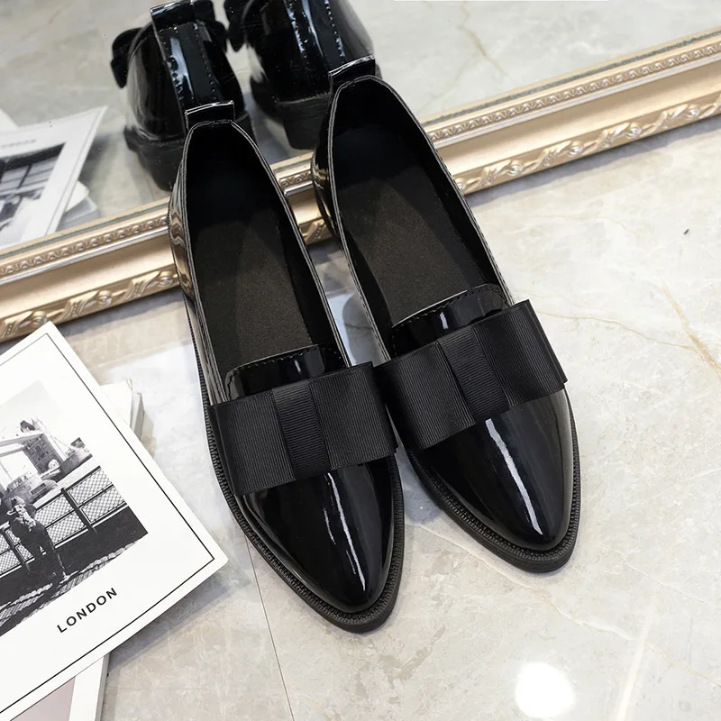 

Autumn Bowknot Pointed Toe Casual Low-top Single Shoes Women's Flat Shallow Shallow Mouth Simple Set Foot Women's Leather Shoes