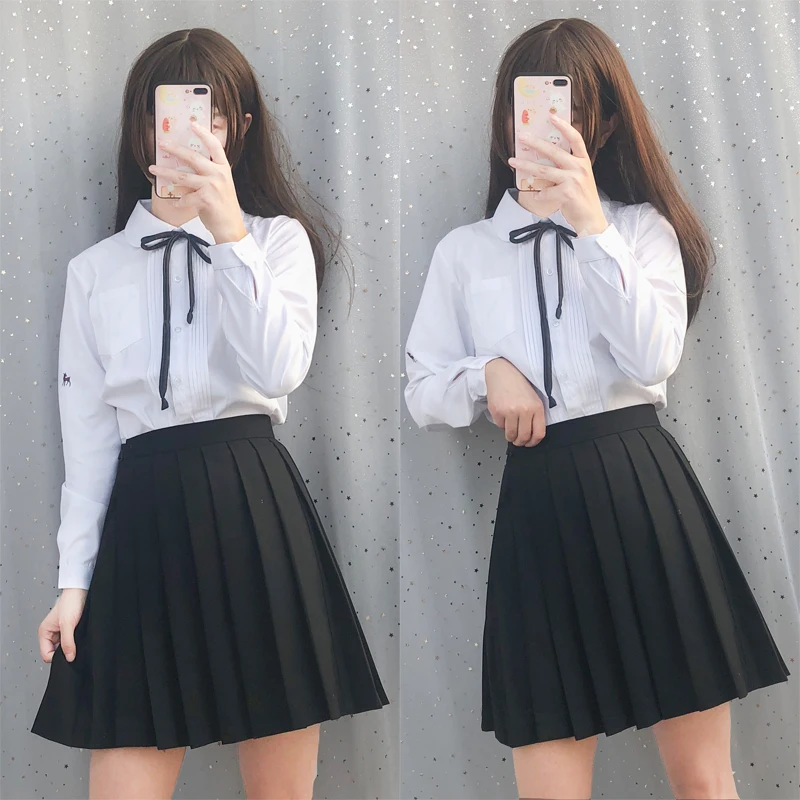 Японская Униформа jk для девочек с длинными рукавами Осень-зима рубашка круглым