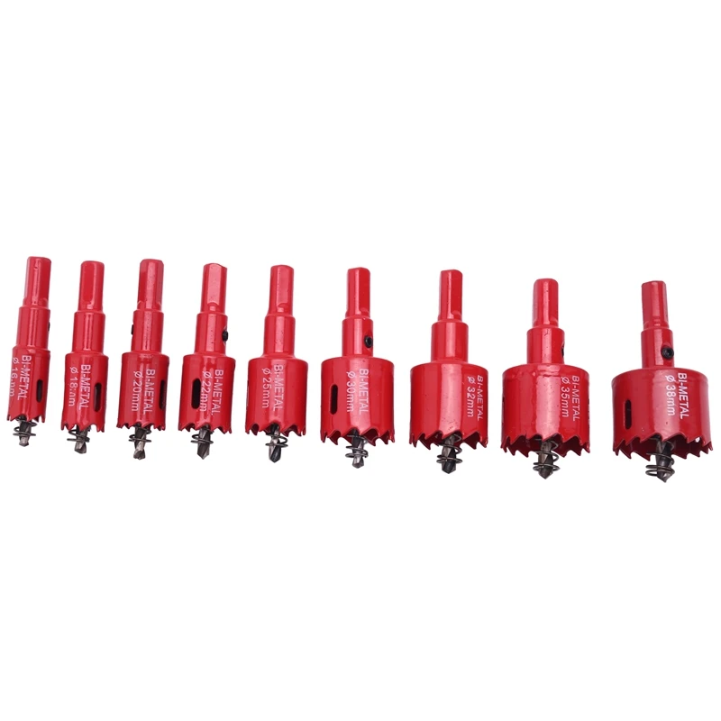 

M42 Hss Hole Saw Set, 9Pcs 16-38Mm Heavy Duty Hole Saw Tooth Cutting Opener Drill Bit For Wood Aluminum Iron Sheet Pipe Plastic