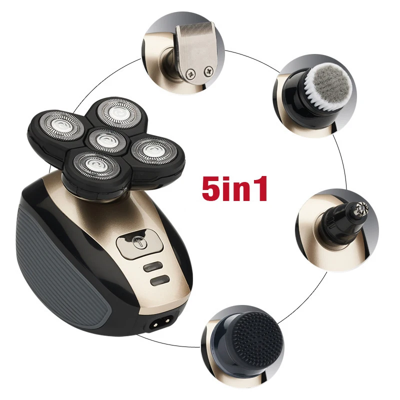 5 In1 Перезаряжаемые лысый 4D электробритва для Для мужчин плавающие головки борода