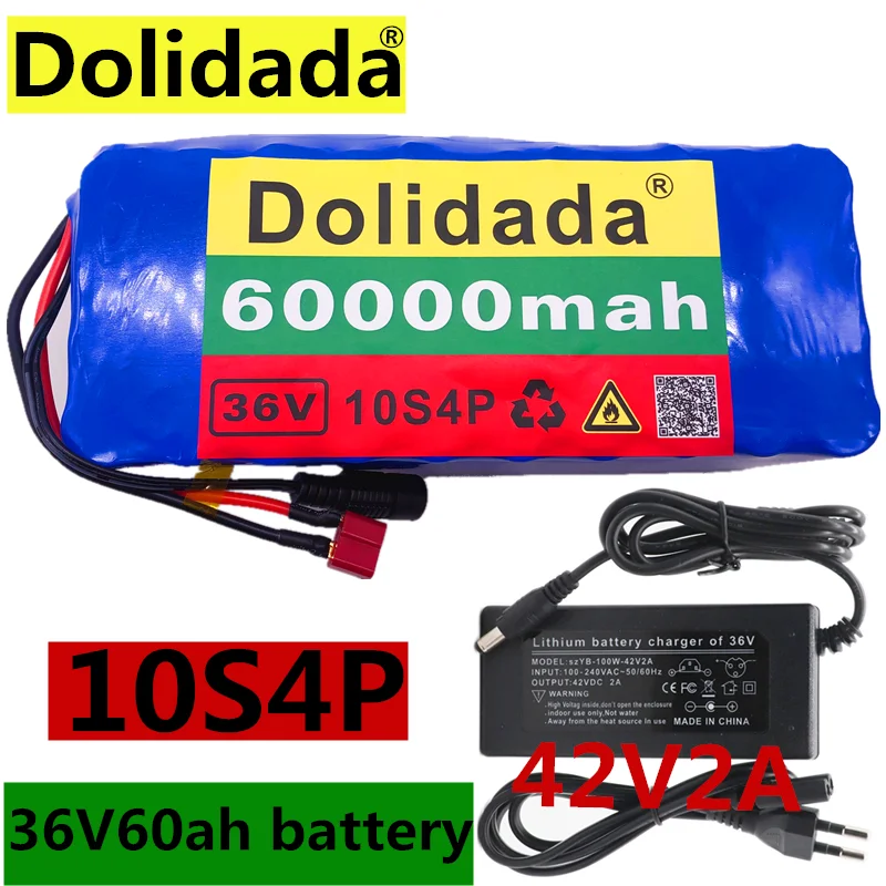 

100% Original 36V battery 10S4P 60Ah battery pack 1000W high power battery 42V 60000mAh Ebike electric bike BMS+42V2A Charger