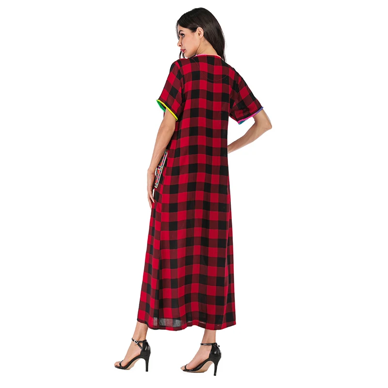 Новые женские мусульманские платья Caftan Дубай Турция Стиль печати с коротким