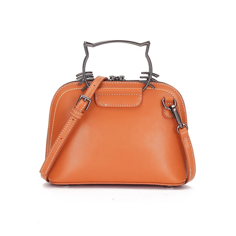 

Lady Handbag Genuine Leather Messenger Shoulder Bag Women's Vintage Cat Wrist Shell Bag