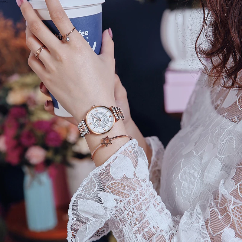 Женские кварцевые часы с круглым циферблатом из нержавеющей стали | Наручные