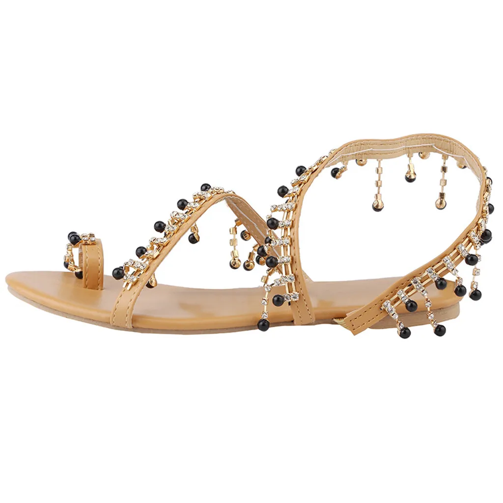 

Women Sandals Summer Roman Handmade Beaded Flat-soled Bohemia Shoes Casual Fashion Sandals Female Soft Beach Shoes 50#