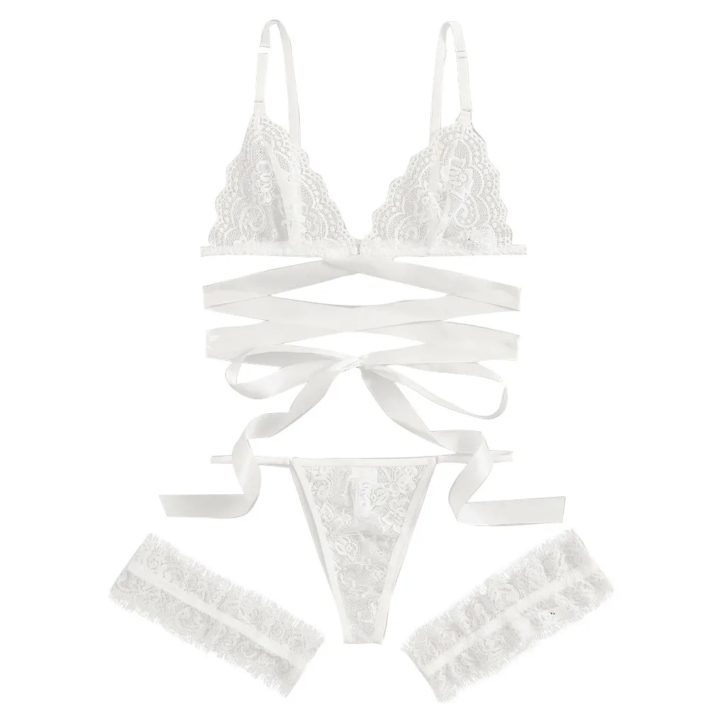 3 шт. комплект женского кружевного нижнего белья с бантом|Комплекты белья| |