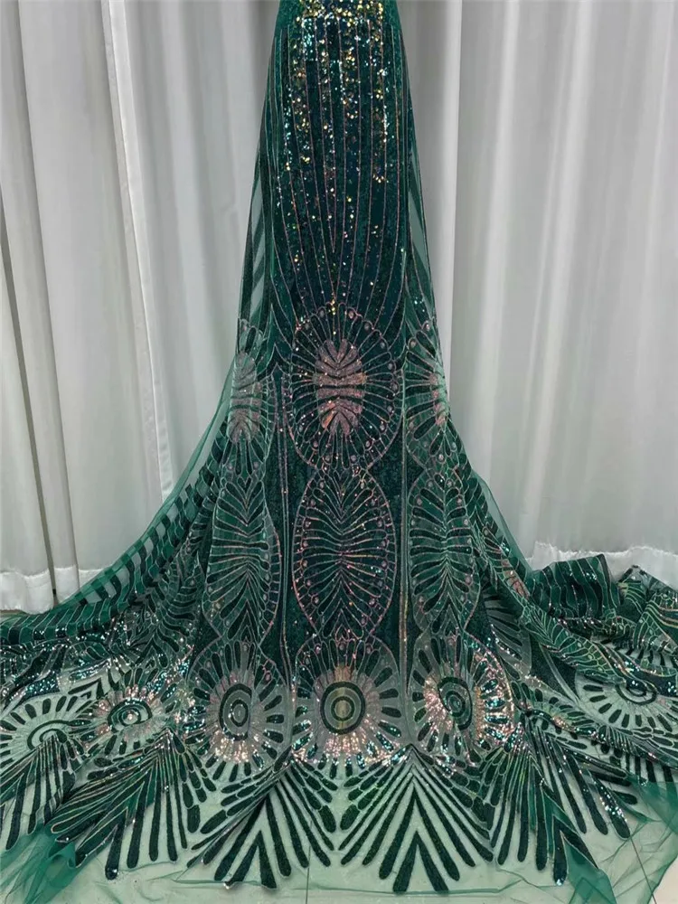 White African Embroidery Tulle Lace Fabric 2021 High Quality French Milk Silk With Sequins For Party 5 Yards FYU342 | Дом и сад