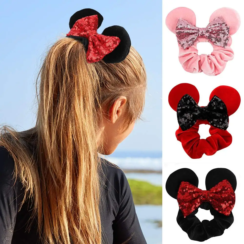 

2020 New Fashion Colorful Sequin Ear Bow Scrunchies for Girl Head Band Elastic Hair Ties Rope Cute Children's Hair Accessories