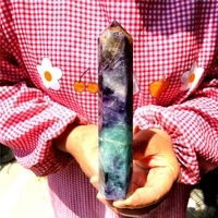 natural green colorful fluorite quartz crystal obelisk point healing