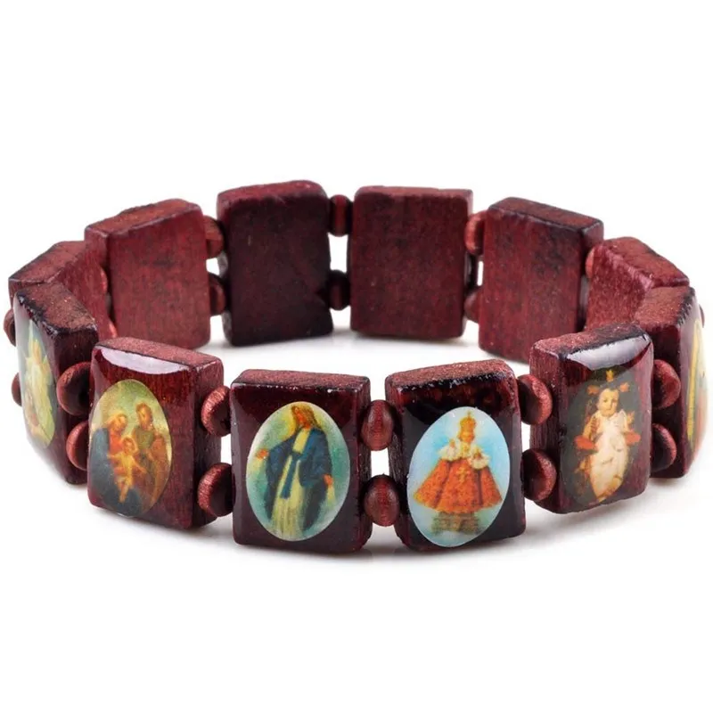 50 шт. модный деревянный браслет с Иисусом деревянные Религиозные четки для