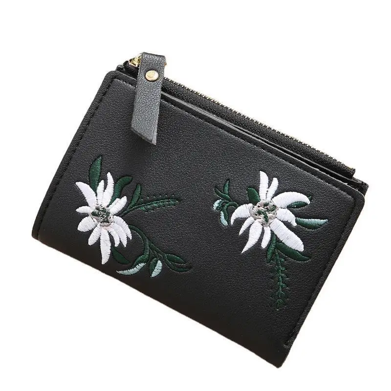 

2020 New Mini Korean Short Student Wallet Female Embroidery Thin Zip Fastener Purse Porte Monnaie Femme Billetera Mujer Fashion