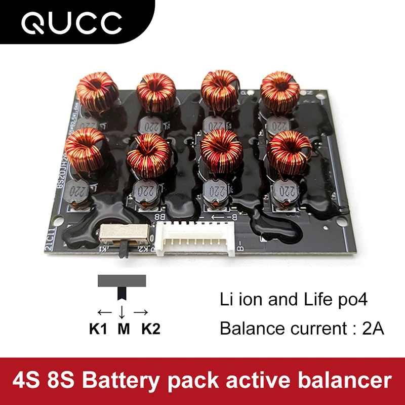 Qucc 2A 4S 8S BMS Active Balancer Equalizer Lifepo4 Li-ion Lipo Lithium Battery Energy Transfer Board Balance Module