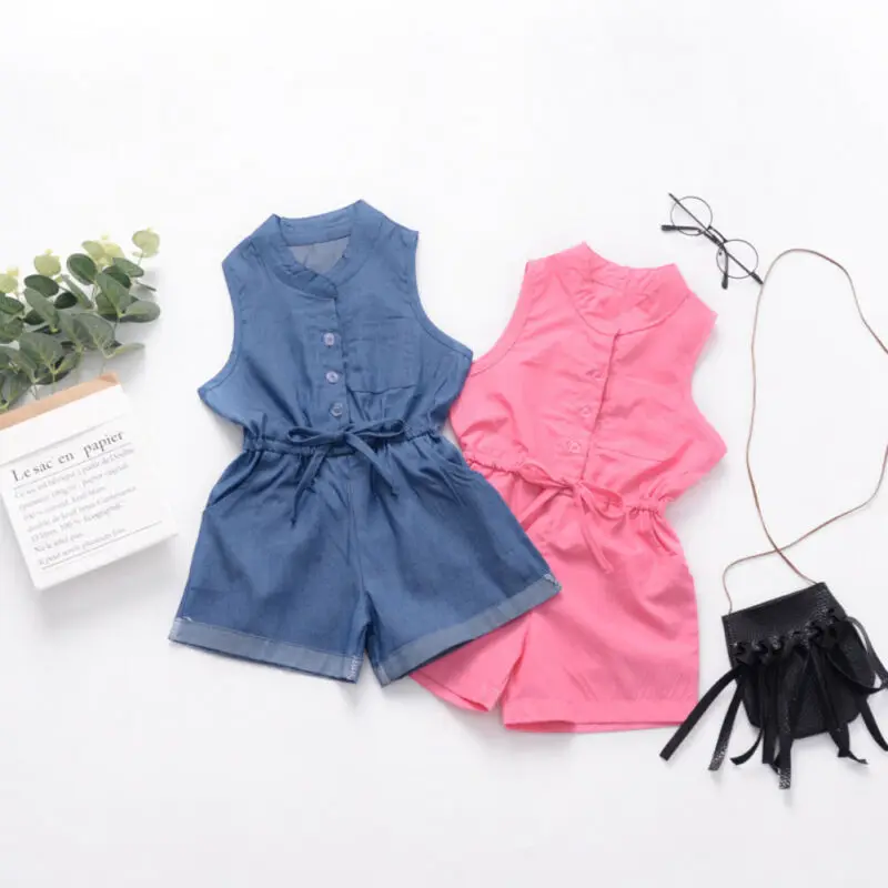 Одежда без рукавов Комбинезоны для маленьких девочек комбинезон Повседневная