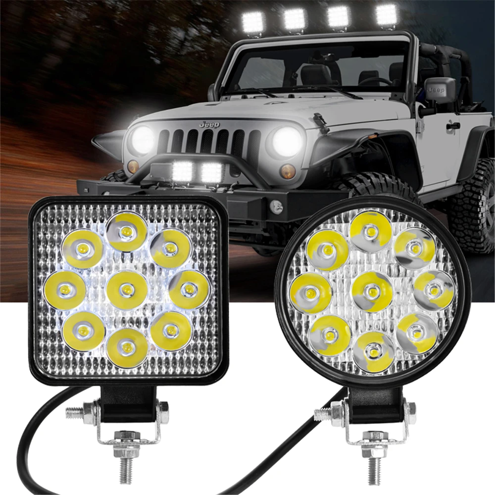 

2Pcs 27W LED SUV Truck Auto Work Light Spotlight Square Round 6500K White Waterproof Driving Fog Lamp Offroad Working Lamp