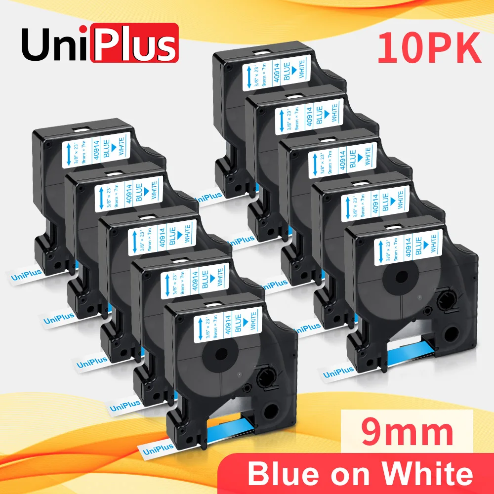 UniPlus 9 мм лента совместимый с Dymo D1 для этикеток 40914 синий на белом 3/8 дюйма Длина