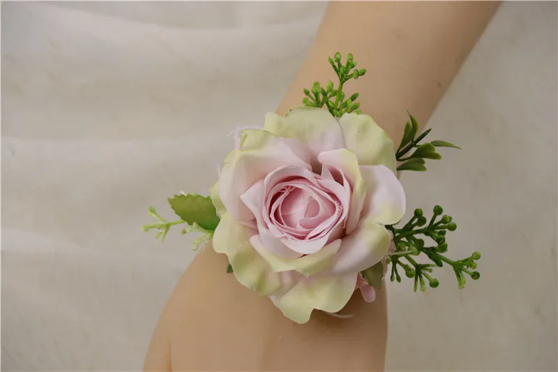 P Wrist Flower YO CHO Свадебный планировщик розы Искусственный шелк цветок на запястье корсаж браслет жених бутоньерка белый свадебный для мужчин свадебные цветы - Цвет: P Wrist Flower