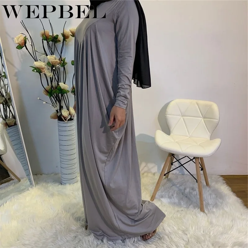 

WEPBEL Women's Abaya Muslim Kaftan Hijab Long Dress Long Sleeve Islamic Loose High Waist Maxi Dresses Elegant Pleated Dress