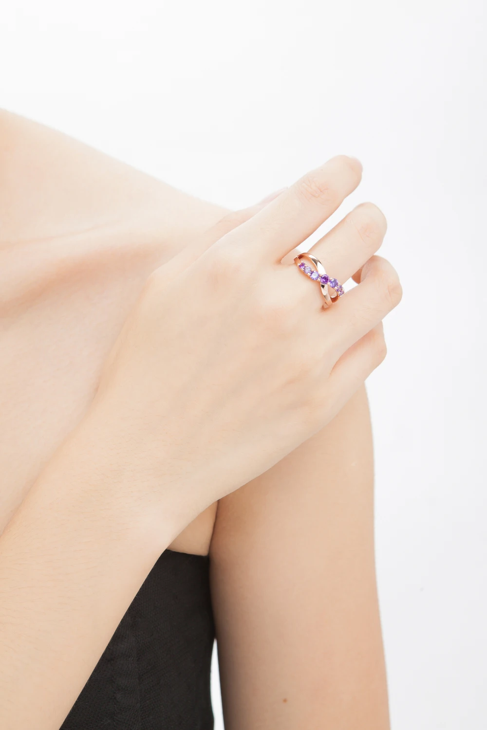 

925 Sterling Sliver Ring With Purple Zircon Rose Gold Color Luxury Classic Jewelry For Women Engagement Ring