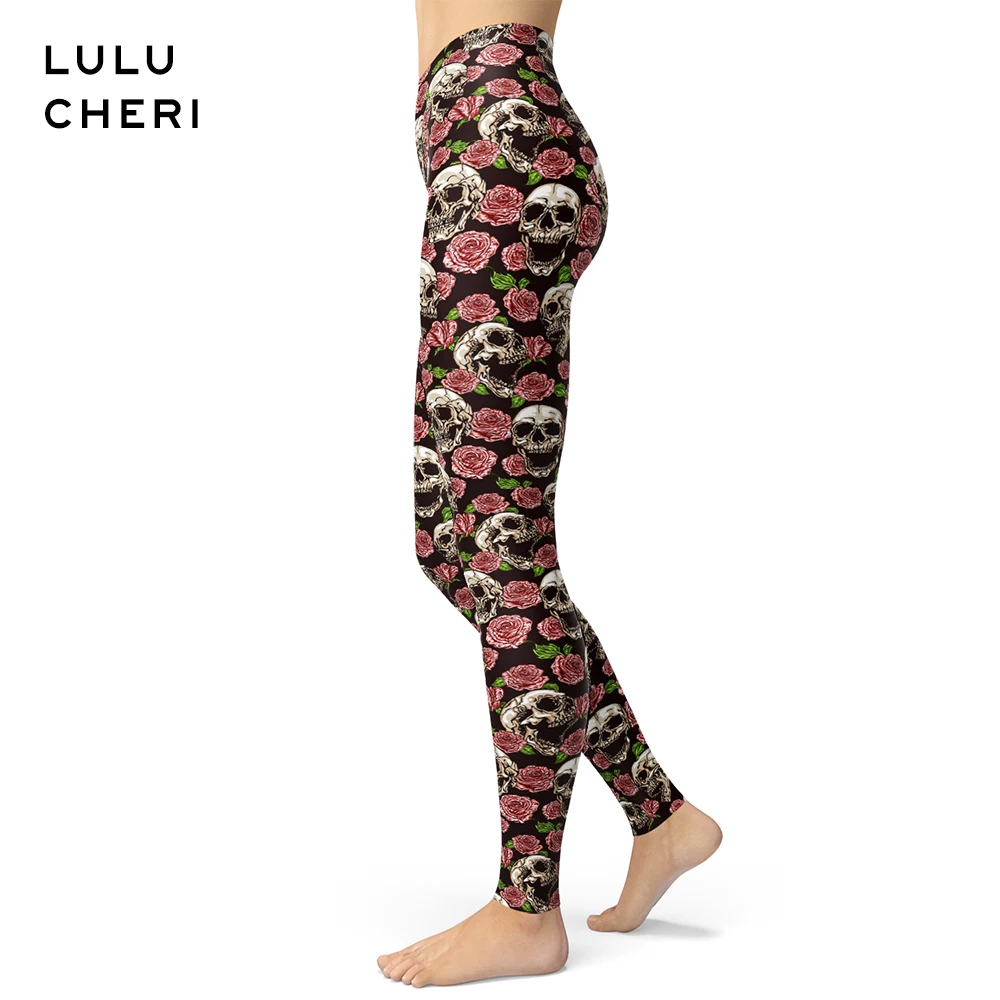Легинсы для фитнеса с изображением цветов роз и черепа|Легинсы| |