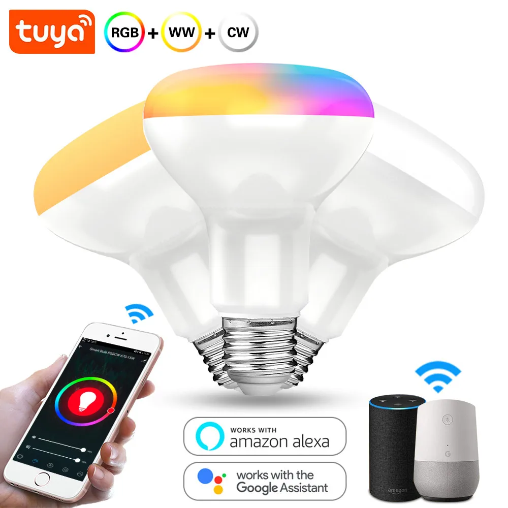 Умная светодиодсветильник лампочка Tuya с поддержкой Wi-Fi E27 15 Вт 220 В переменного