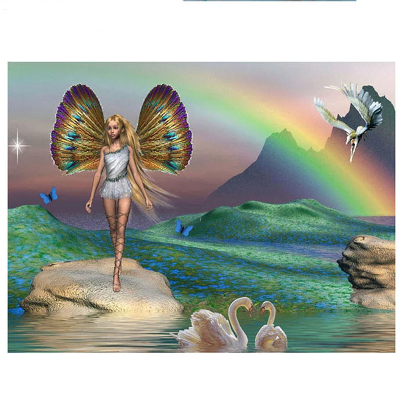 Diy круглая и квадратная Алмазная картина девочка Ангел подарок цветок вышивка
