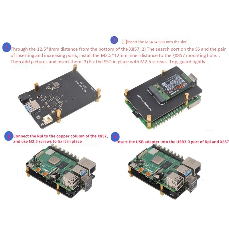 X857 V1.2 MSATA SSD плата расширения с X735 управлением питанием и охлаждающей платой для