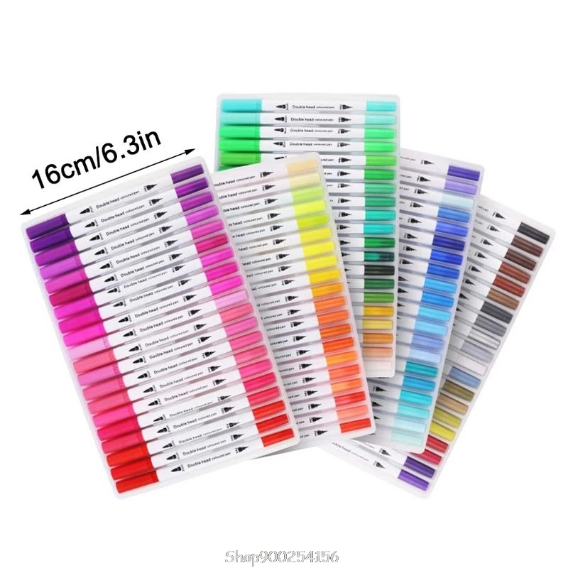 

12/24/36/48/60/80/100 Color Fineliner Art Marker Pens Drawing Painting Watercolor Dual Tip Brush Stationery D11 20 Dropship