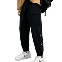 spring 2022 new casual long pants men plus size loose footband sports pants hip hop pants solid color button style three colors