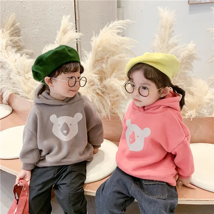 Осень зима 2019 флисовые толстовки для мальчиков и девочек с принтом медведя из