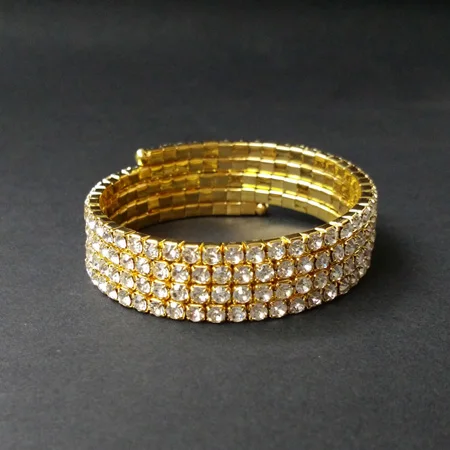 4rowGold TDQUEEN браслеты с серебряным покрытием Pulseiras браслет Кристалл Стразы многорядные Спираль браслет для женщин - Окраска металла: 4rowGold