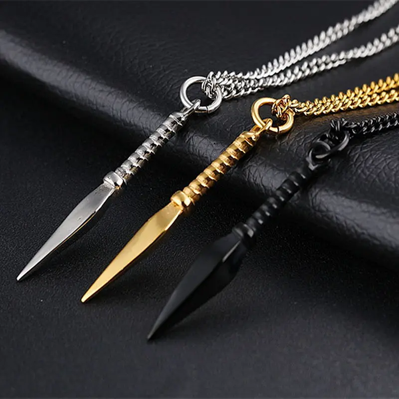 

Fashion Rock metal Spear Pendant Necklaces for men black chain Men's necklace Kolye Bijoux Collar collier homme