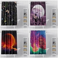 modern shower curtain with hook moon pattern bathroom curtain waterproof landscape bath curtains home decoration