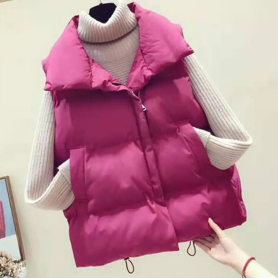 

Autumn Winter Women Sleeveless Vest Jacket Casual Warm Thick Cotton Vest Padded Coat Parka Female Short Waistcoat Outwear
