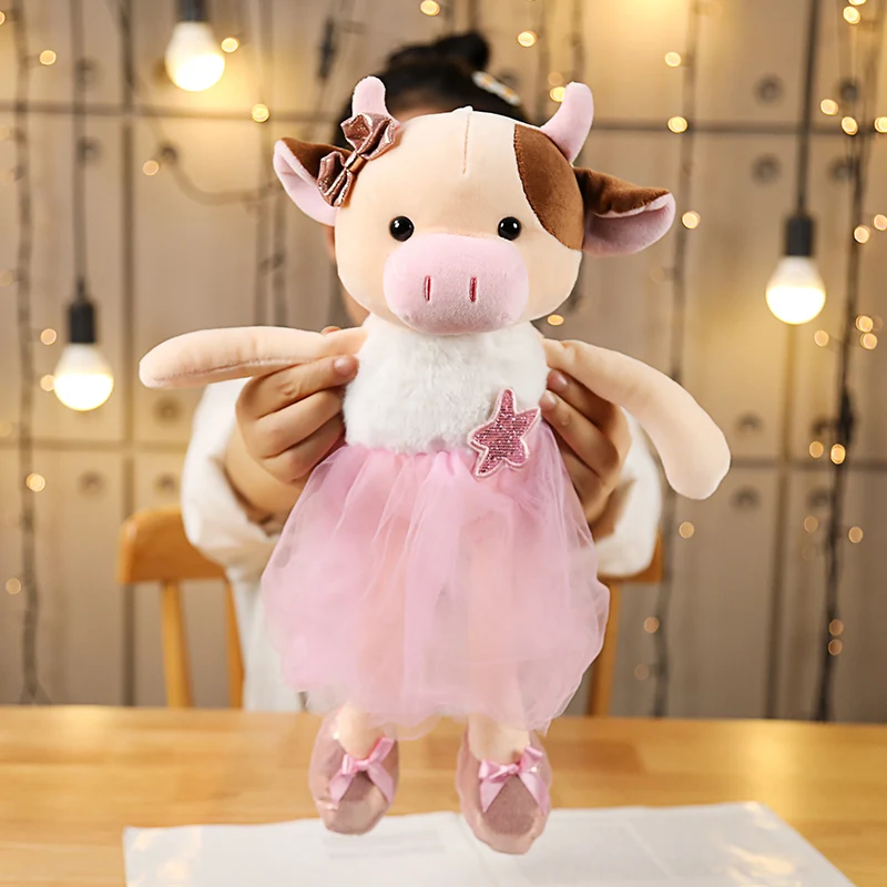 Hot Sale Kawaii Lovely Dressing Cloth Animal Milk Cow Dolls Ballet Cattle Plush Toy Stuffed Soft Baby Finger Toys Birthday Gifts | Игрушки и