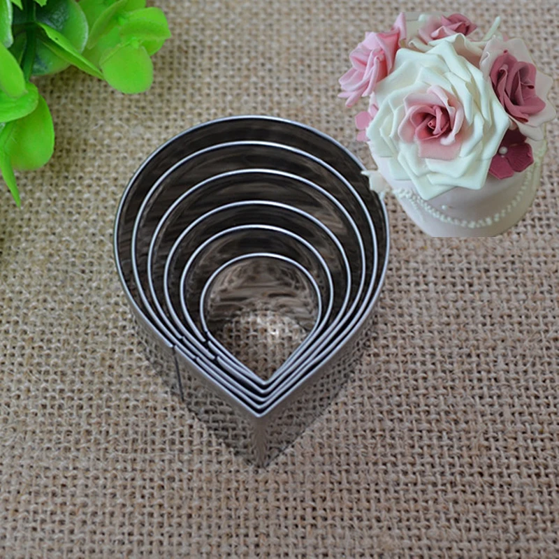 

6pcs/set Creative Rose Petals Drop Shape Steel Coolie Biscuit Craft Mould Baking Mold DIY Bread Fondant Making Mold V6Z1
