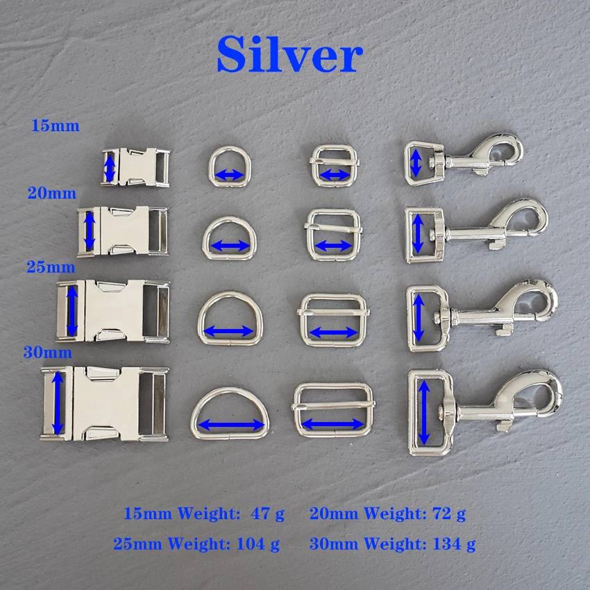 

1 Set 15/20/25/30mm Metal D Ring Adjuter Strap Buckle Slider Adjustment Buckle For Pet Dog Collar Silver Handmade Accessory