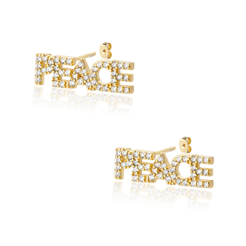 

Trendy Crystal Letters Stud Earrings For Women Gold Silver Color PEACE Zircon Letter Cute Earring Jewelry Gift Bijoux Femme 2021
