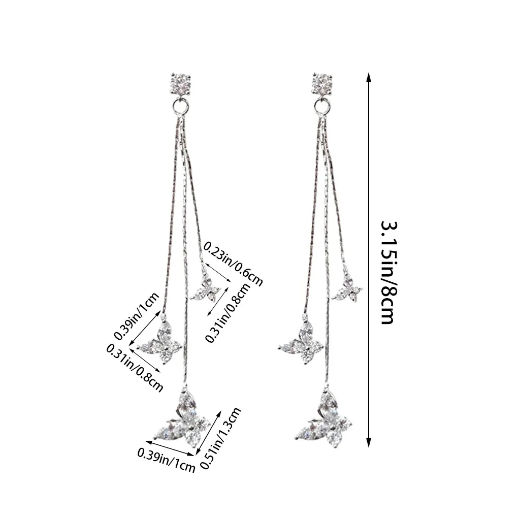

Women Fashion Long Tassel Earrings Crystal Pendant Earring Accessories Butterfly Water Drops Hanging Dangle Jewelry
