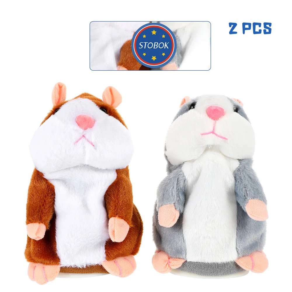 

STOBOK 2Pcs Repeating Hamster Talking Hamster Electronic Plush Interactive for Children Gift (Brown, Grey)
