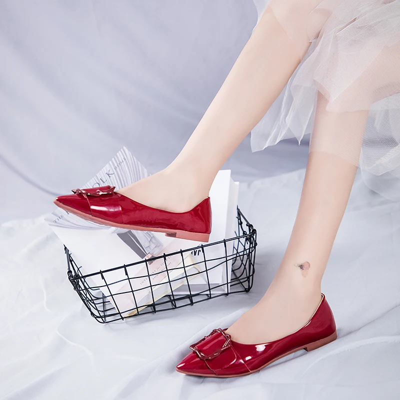 

Zapatos Mujer Women Pointed Flats Pink Flat Shoes Women Sweet Flats Buckle Women Boat Shoes Slip on Ladies Loafers Spring U15-23