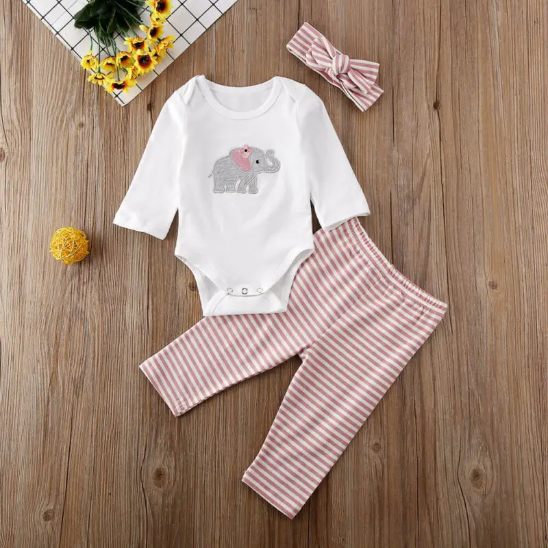 Одежда для малышей коллекция 2020 года новорожденных девочек топы со слоном + штаны