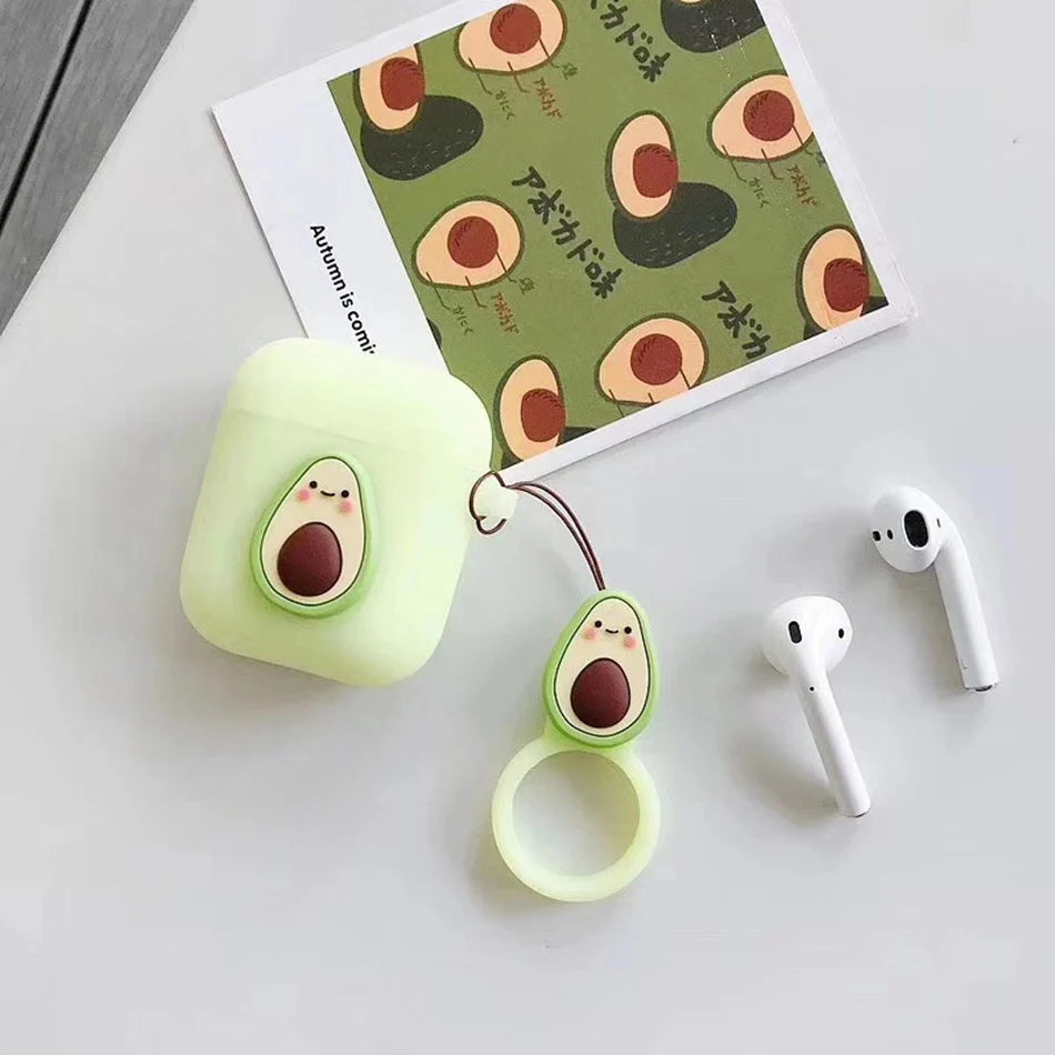 Jelly Avocado Чехол для AirPods с 3D милыми фруктами, клубникой, сосной, яблоком, авокадо, пиццей, чехол для наушников s для apple Airpods 2, Защитная крышка с подвеской - Цвет: Jelly Avocado