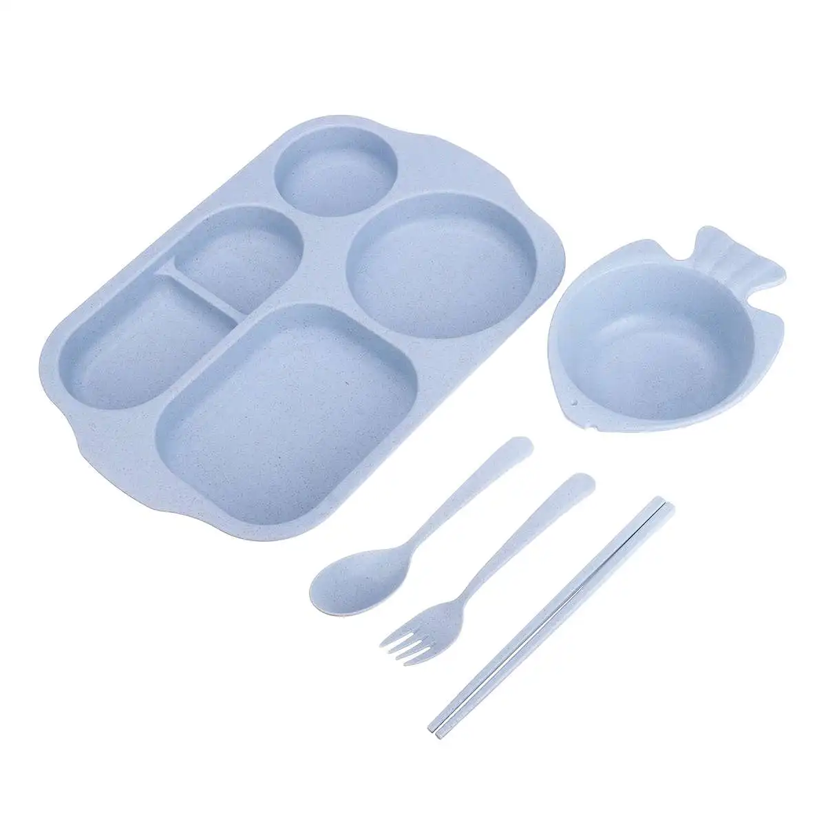 

5PCS Baby Dishes Wheat Straw Children cartoon Tableware Set Baby Dinner Plate Feeding Bowl Set
