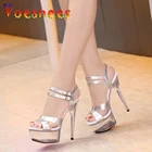 Сандалии женские на платформе 15 см, Босоножки на каблуке, обувь для свадьбы, стриптиза, лето 2021