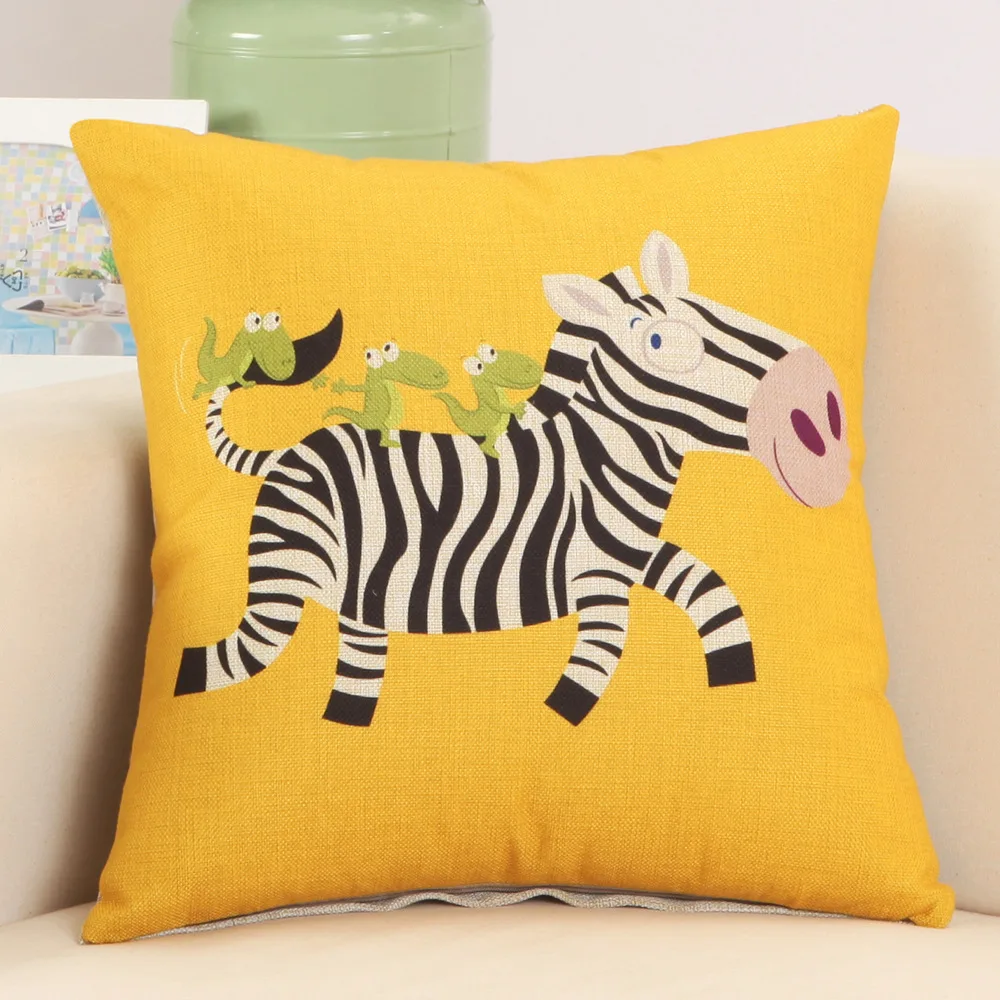 Мультяшный животный дизайн Зебра/собака/Лен декоративная подушка Автомобильная
