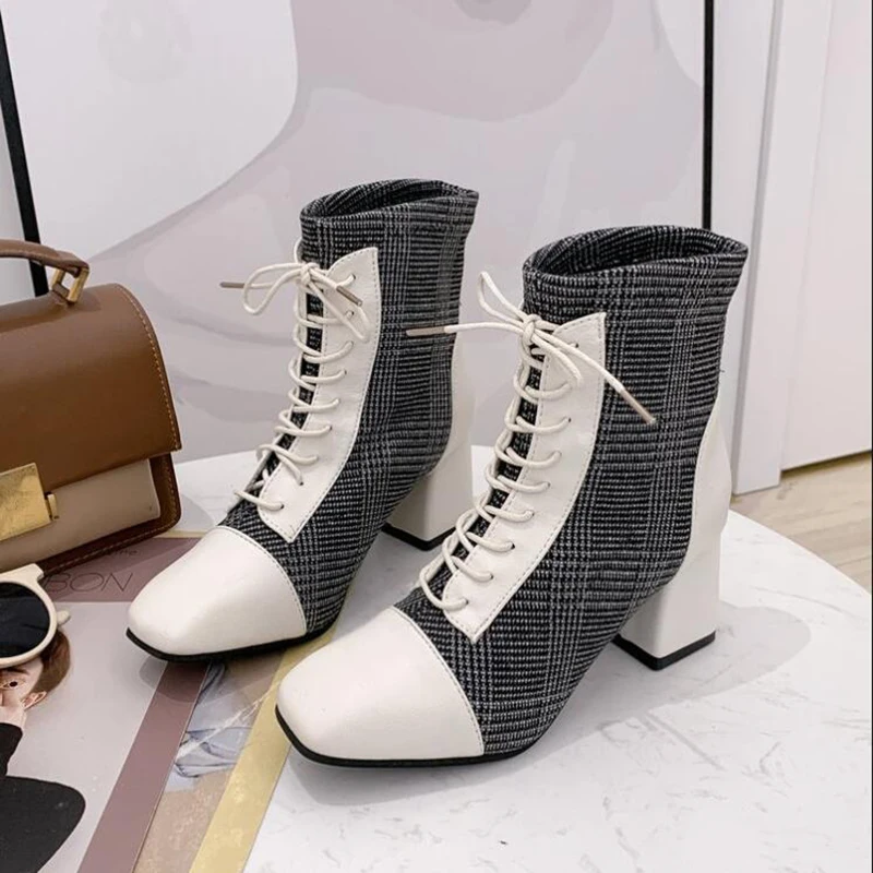 Зимние ботинки женская обувь женские Модные ботильоны с квадратным каблуком