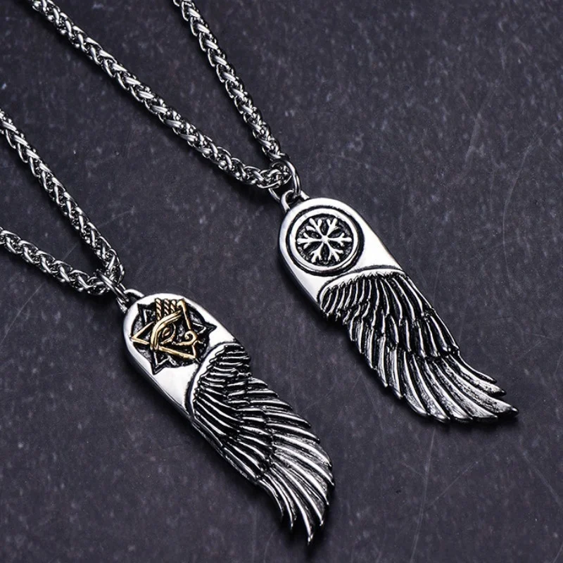 

Fashion creative retro men's geometric hip-hop wings pendant necklace locomotive punk beat jewelry holiday gifts wholesale