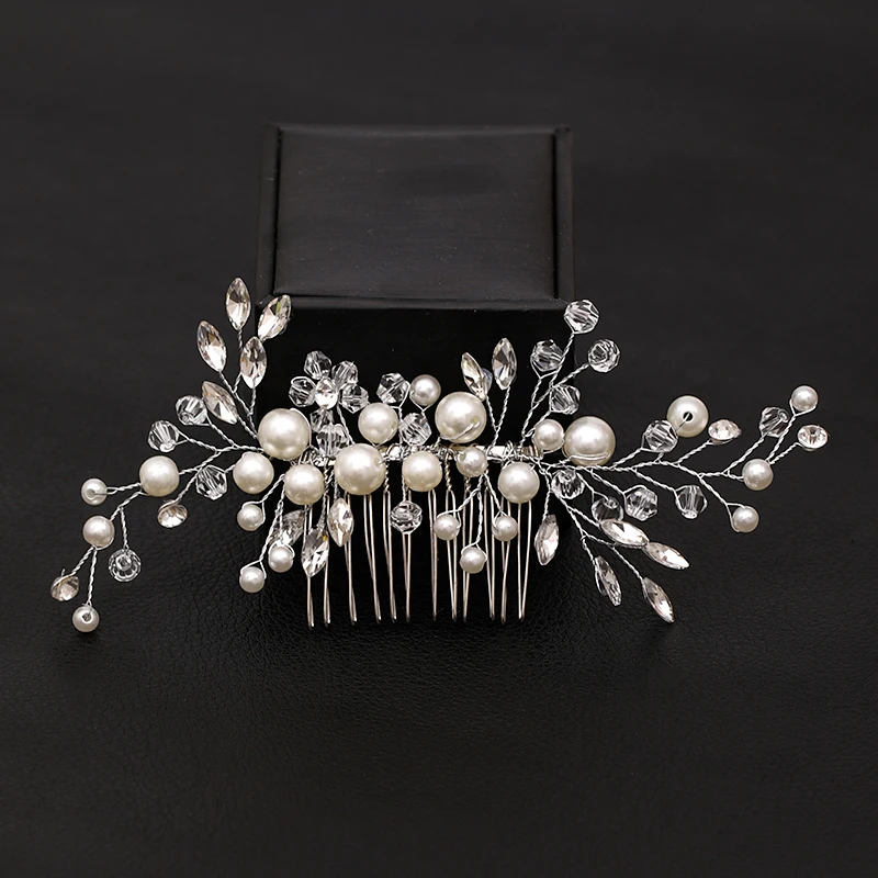 Модные тиары серебряного цвета гребень для волос с кристаллами и жемчугом