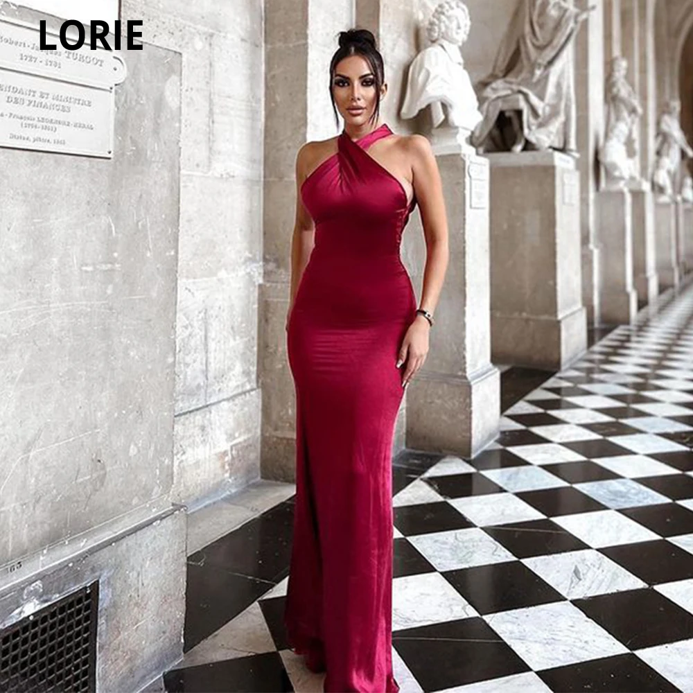 

LORIE Burgundy Mermaid Long Evening Dresses 2022 Halter Sleeveless Simple Dubia Israel Formal Prom Gowns Vestidos Fast Shipping
