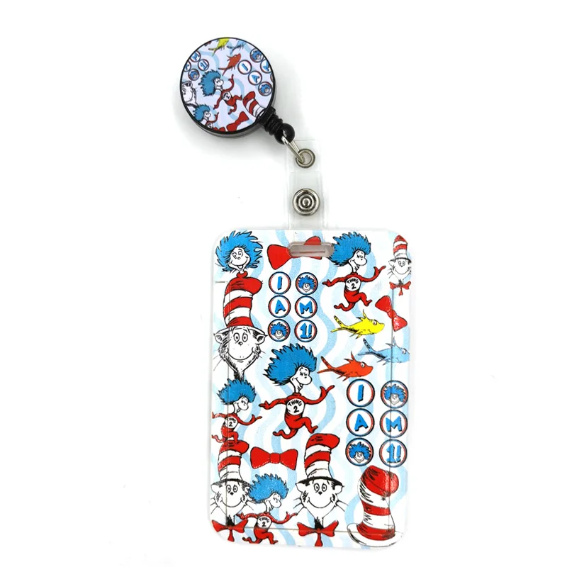 

Dr seuss Cat Cute Credit Card Cover Lanyard Bags Retractable Badge Reel Student Nurse Exhibition Enfermera Name Clips Card